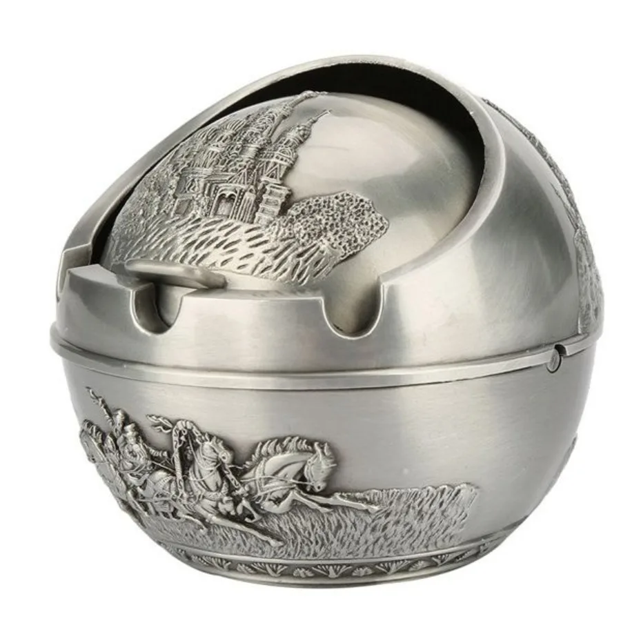 Portable Travel Car Ashtray Round Ball Stamped Pattern Gift Home Dration 01
