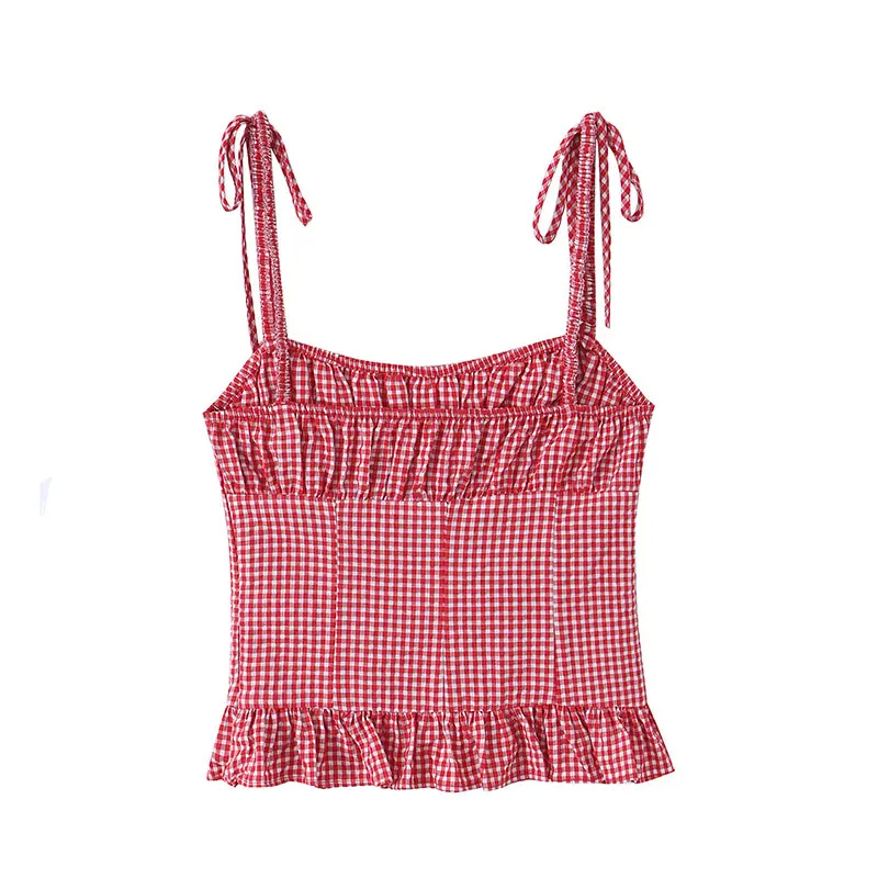 NLZGMSJ 2026 Summer Elegant Checkered Chic Women Bow Camisole Top Sleeveless Backless Short Top Fashion Beach Top
