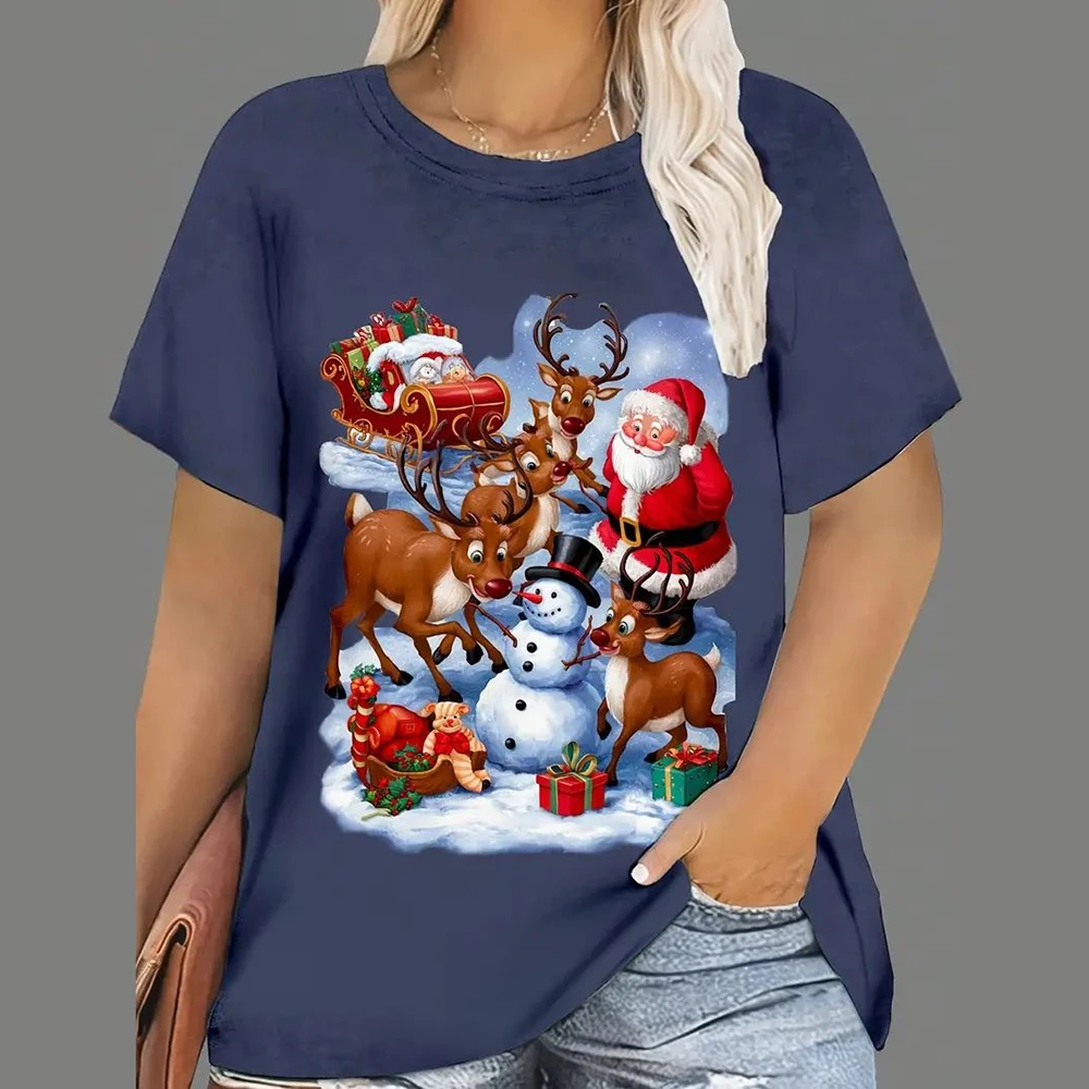 2025 Festival 3d Print O Neck T-Shirt Christmas Day Women's T-Shirt Santa Claus Women's Clothing Fashion Short Sleeved