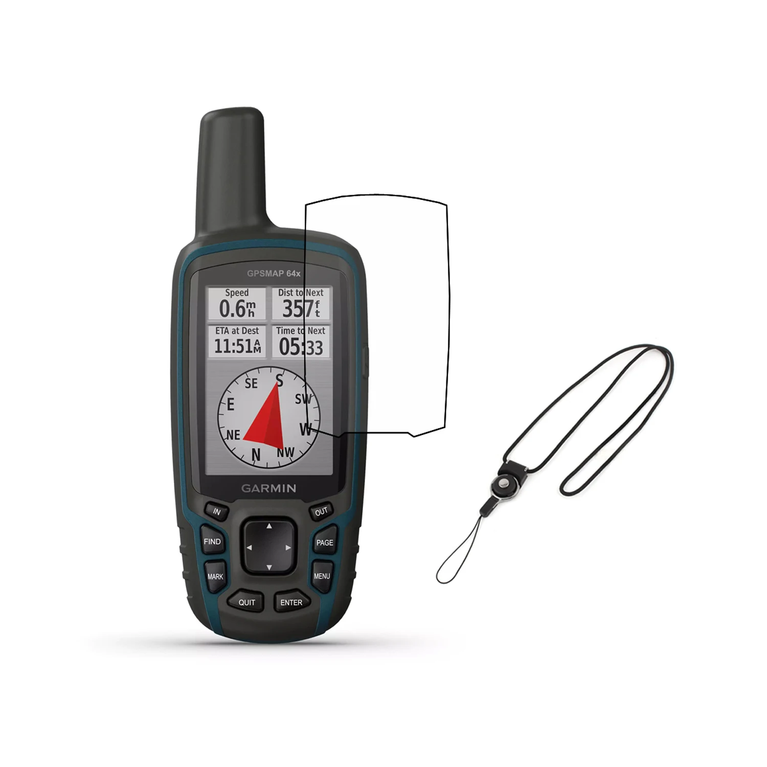 3 uds Protector de pantalla película protectora + cordón desmontable para el cuello senderismo GPS de mano Garmin GPSMap 64 64X 64SX 64CSX 65SR 65S