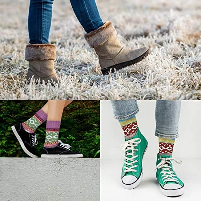 Chaussettes d\'hiver en laine pour femmes, confortables, tricotées, chaudes, pour l\'escalade, le ski, les défenseurs de Noël, style artistique