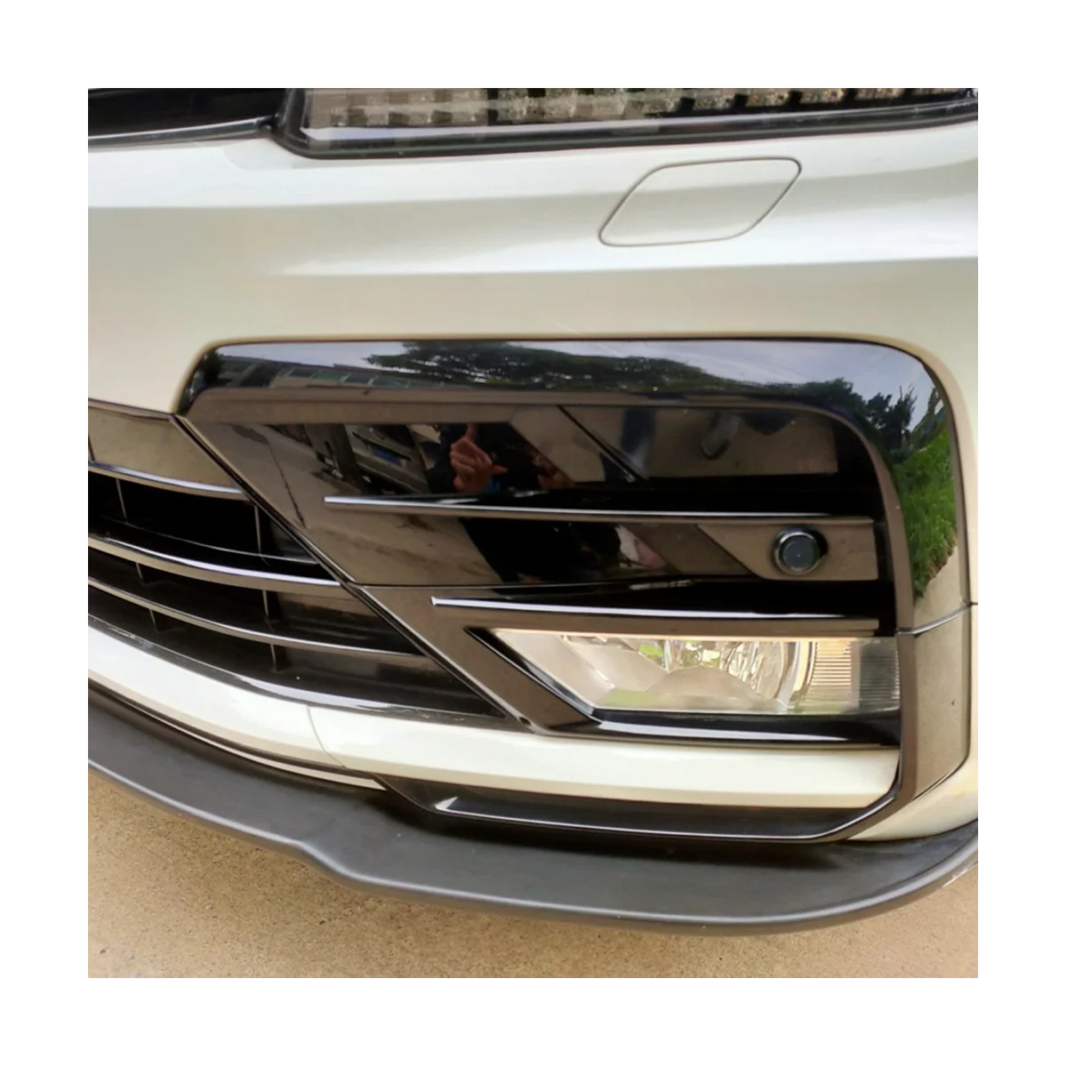 Tiras de moldura para rejilla central delantera de coche, cubierta de luz antiniebla, color negro brillante, para VW Tiguan Rline 2017-2021