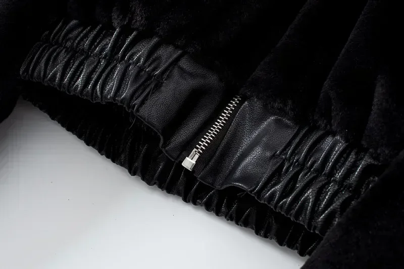 Abrigo Bomber de piel de conejo sintética con cremallera, chaqueta de felpa con capucha peluda de cintura alta, Parkas de forro polar, ropa de calle