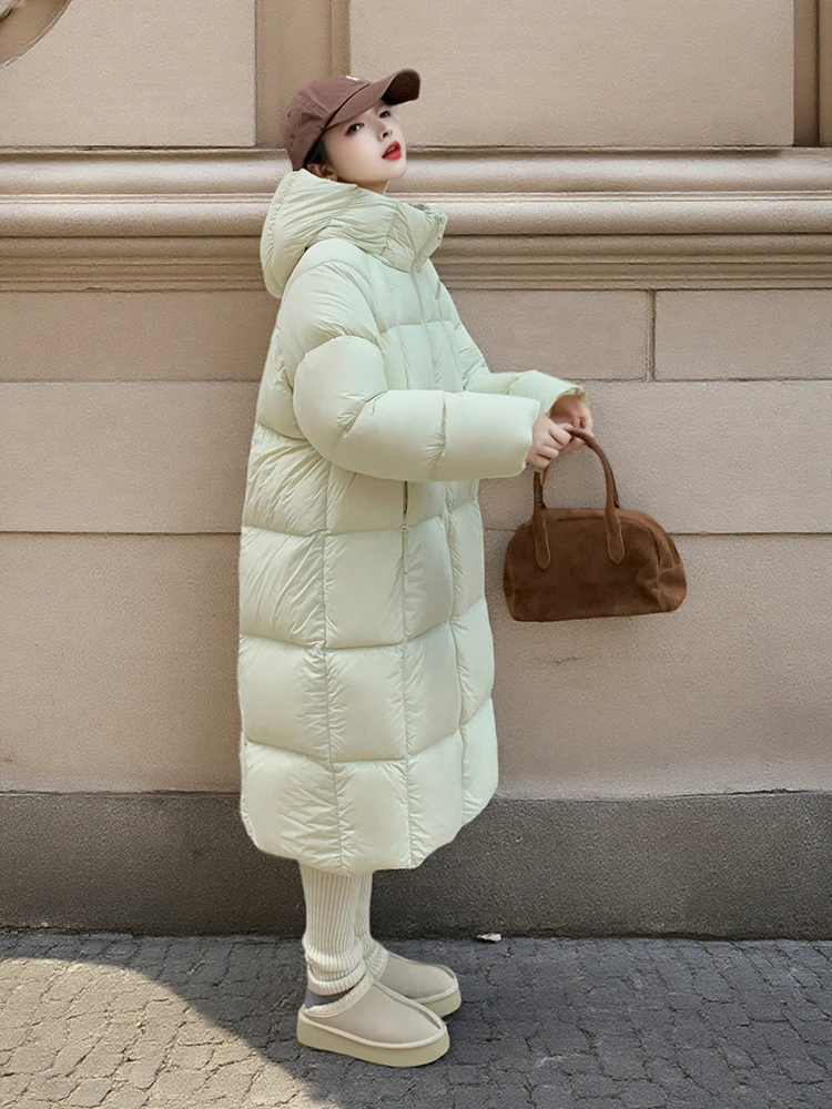 الشتاء -15 ° سترة نسائية طويلة بقلنسوة دافئة بيضاء مبطنة للأسفل في الهواء الطلق بطول الركبة سترة نسائية سميكة وفضفاضة ملابس خارجية باركر #6
