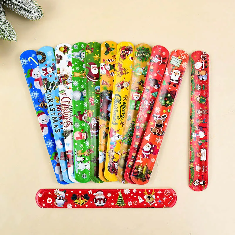 

Christmas Themed Snap Circle Bracelets Christmas Beating Circle Wristband Child Slap Band Puzzle Toy Birthday Party Gift Supply