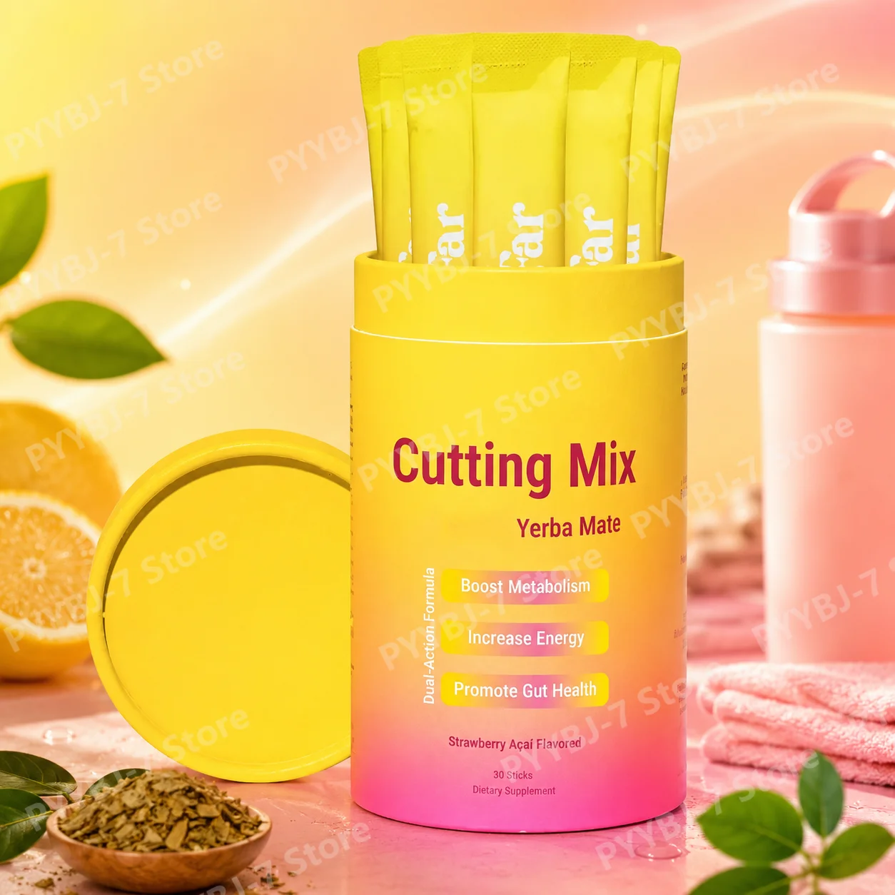 

Yerba Mate Magnesium Powder Drink Mix 30 Servings, Strawberry Acai Daily Support Blend with FOS Ginger Cinnamon Adults