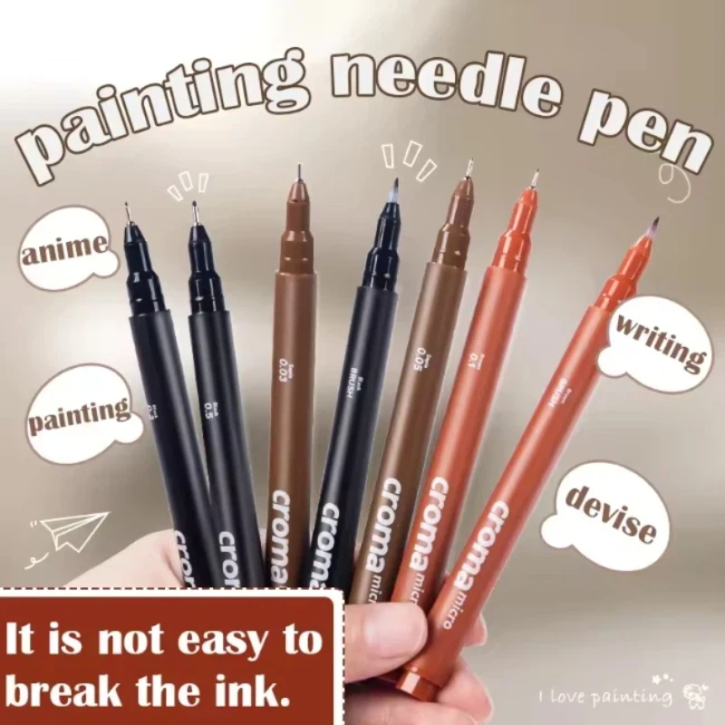 

Croma Micro Fineliner Art Calligraphy Pens classics set soft Needle Tip Artist Drawing Sketching Black/Brown/Skin Stationery art