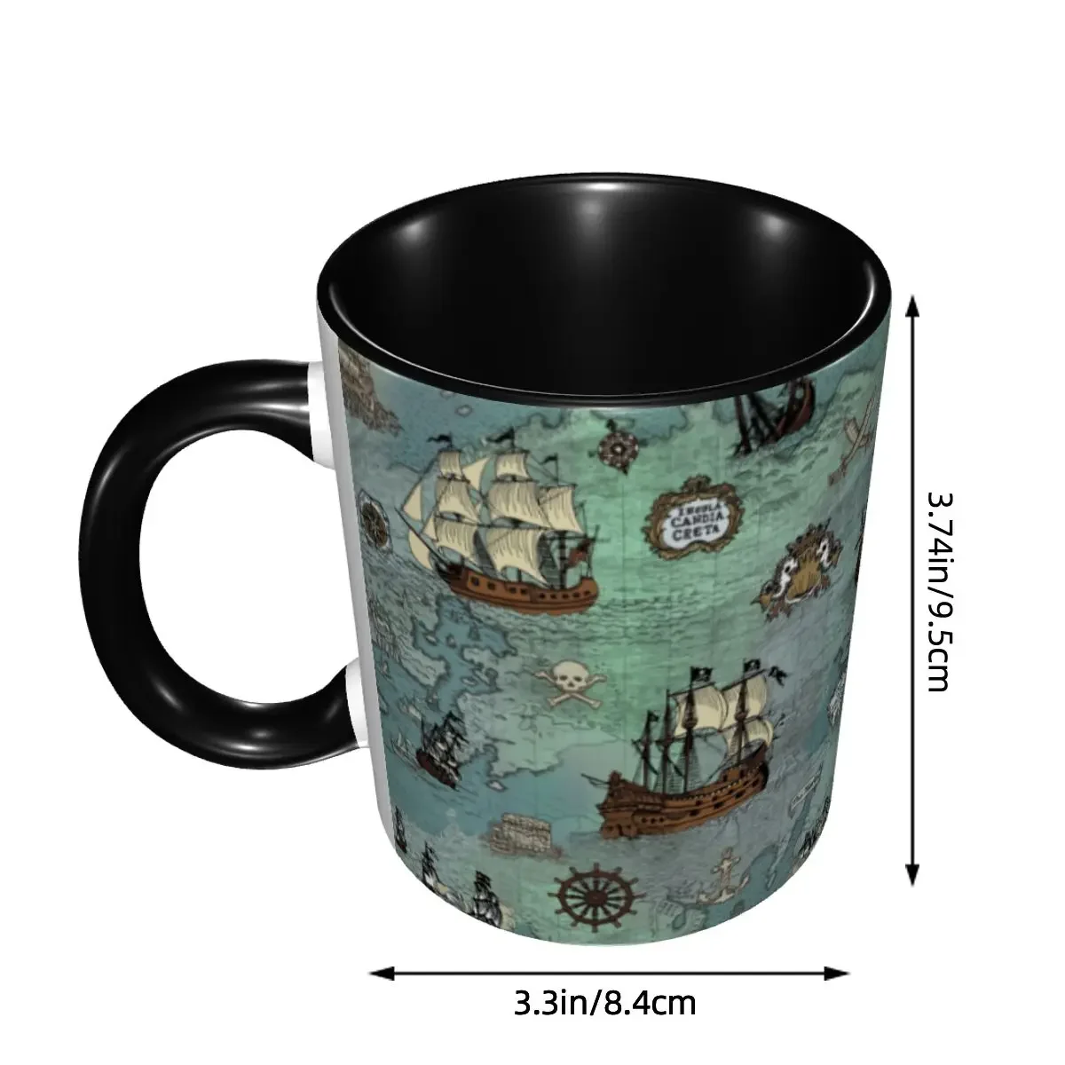 Pirate Map Nautical Sea Print Coffee Mug DIY Personalized Skull Sailor Ceramic Milk Tea Mug