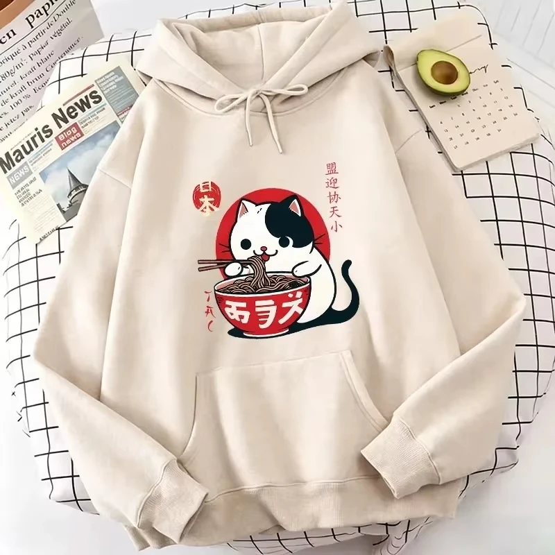 Japanese Japanese Style Cat Eat Ramen HoodieCute Manga Cat Women's Sweatshirt Cheap Kawaii Casual Hoodies Y2k Winter Unisex Promo Clothes - Aliexpress Deal