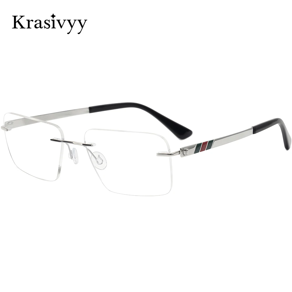 

Krasivyy Screwless Pure Titanium Rimless Glasses Frame Men Ultralight Square Prescription Eyeglasses Male European Brand Eyewear