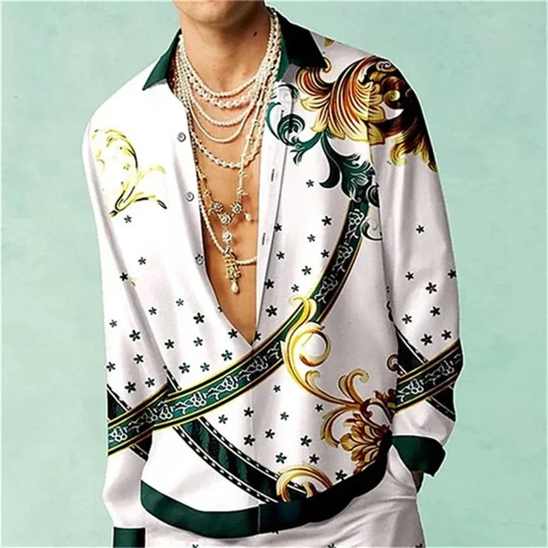 2025 Summer Men's Long Sleeve Shirt, 3D Printed Collar Shirt, Men's and Women's Fashion Shirt, Classic Collar Design,