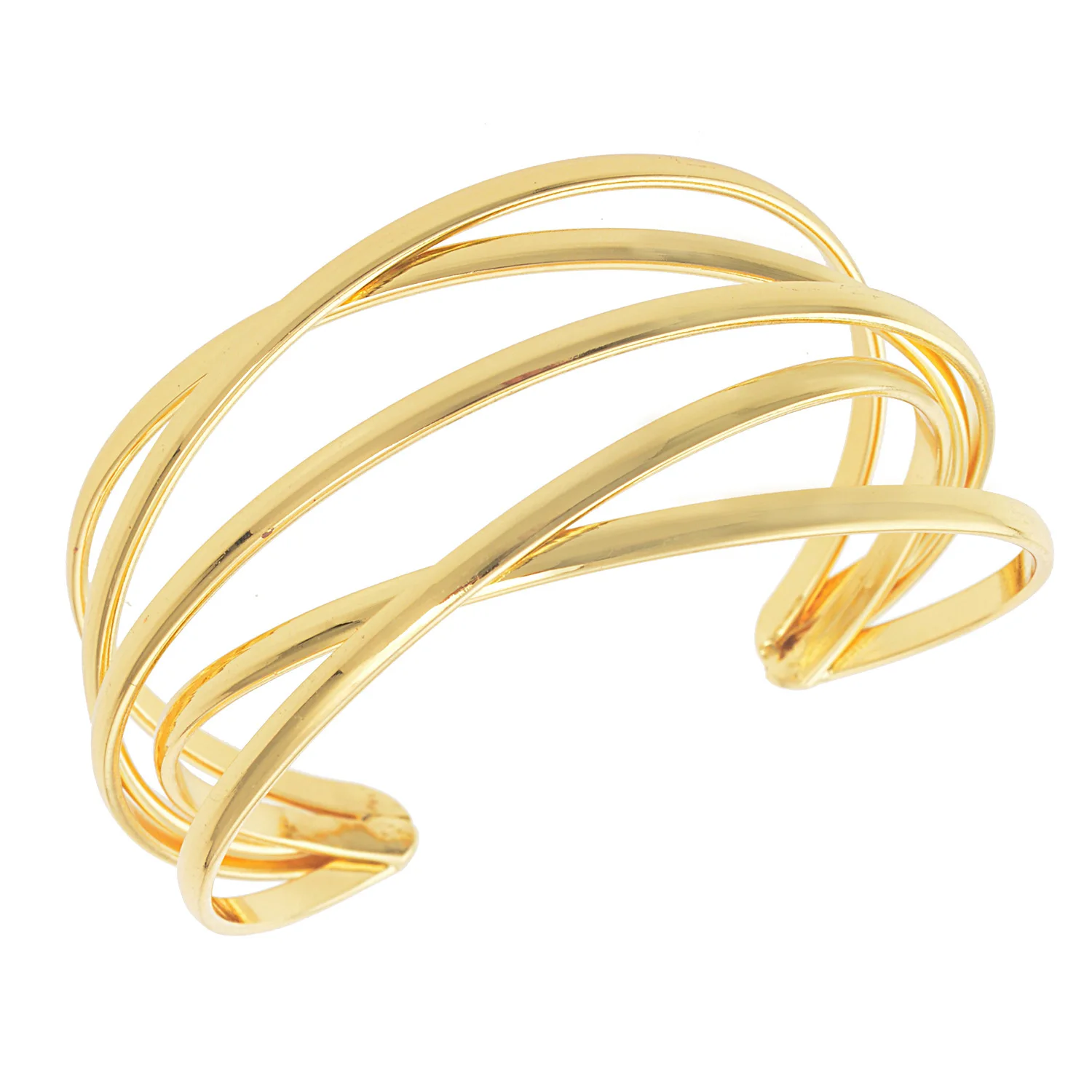 Vintage Gold Plated Hyperbolic Cuff Bangle Layered Wide Wire Statement Bracelet Bold Gift for Women