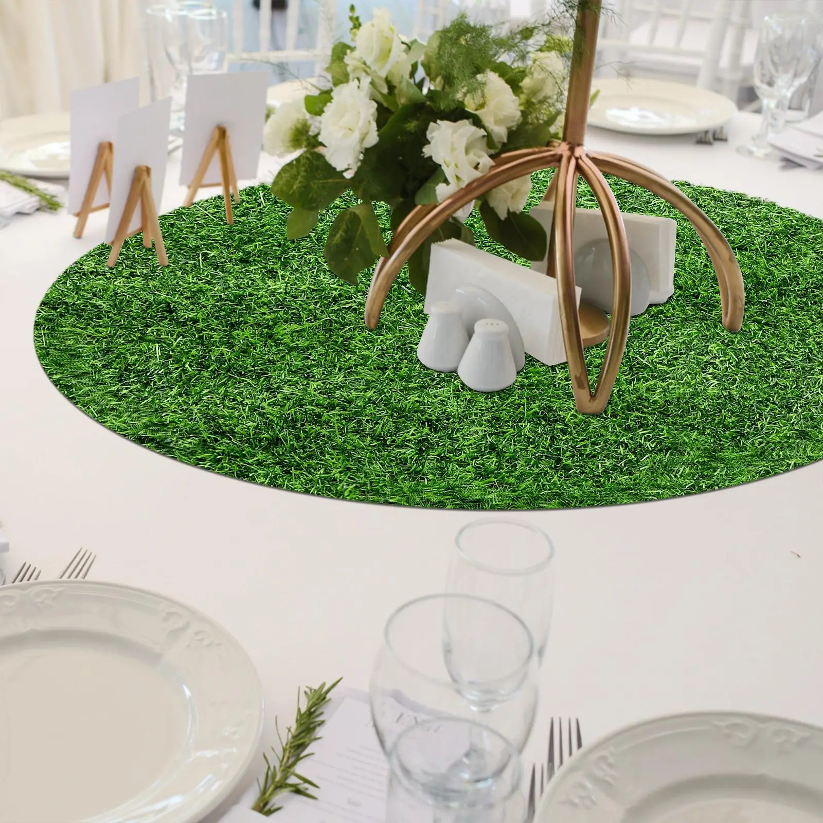 Round 50CM PVC Grass Table Runner Simulated Mat Decor Turf for Banquet Dining Kitchen Outdoor Party Wedding Tablecloth Placemats