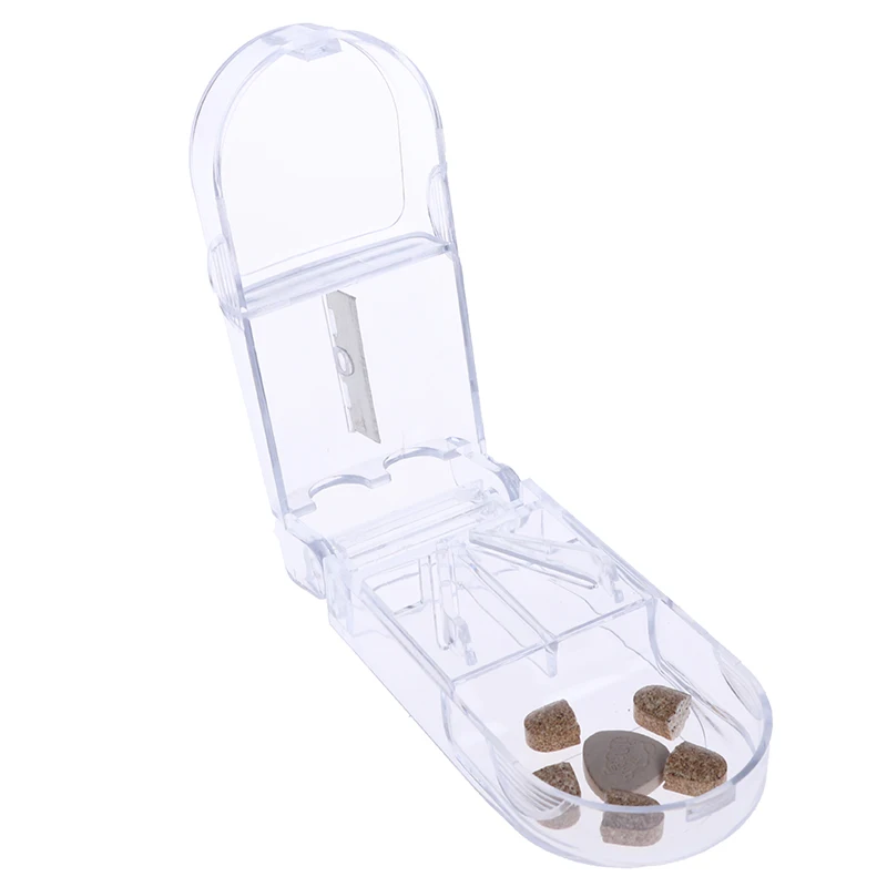 1ps Portable Pill Cutter Storage 2 In 1 Compartment Box Medicine Tablet Holder Splitter Plastic Health Care Clear Container Case