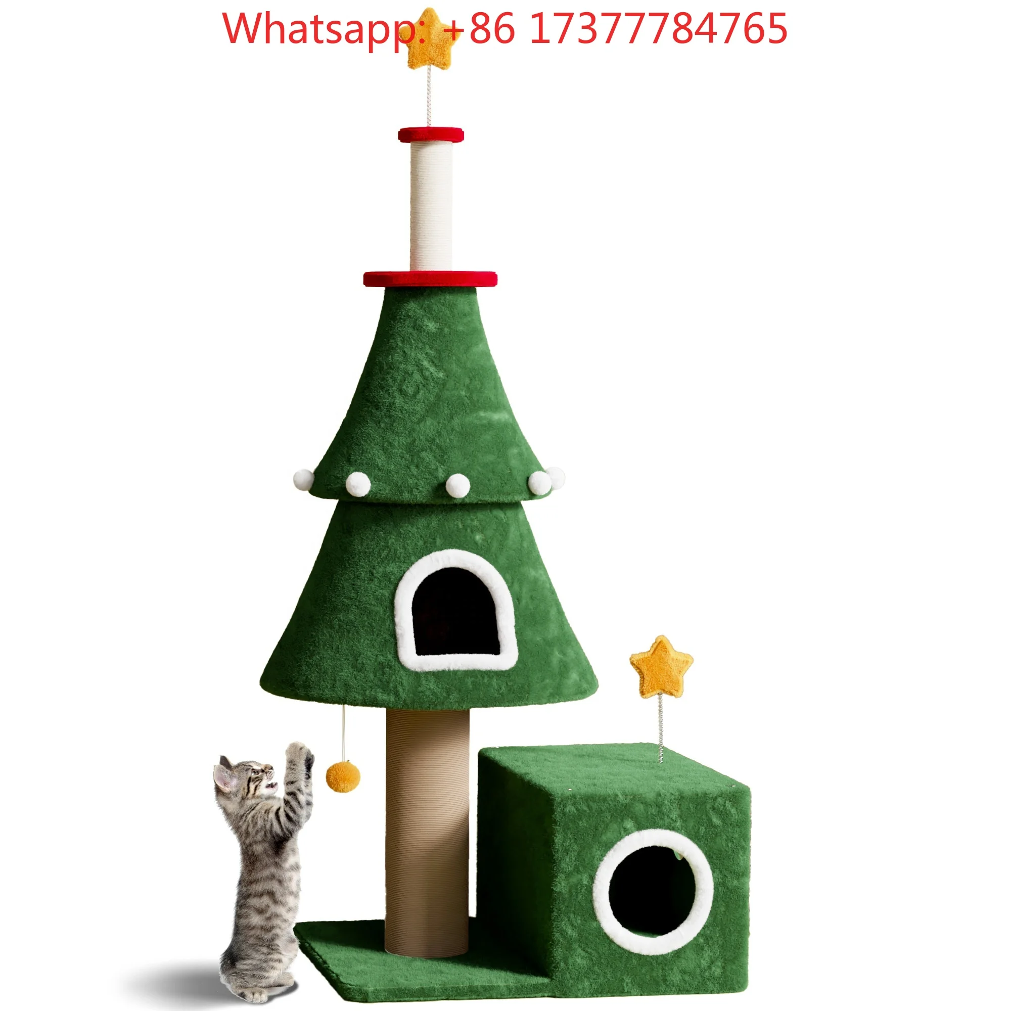 Heavy Duty Plush Cat Tree Tower, Modern Large Green Christmas Cat House Design