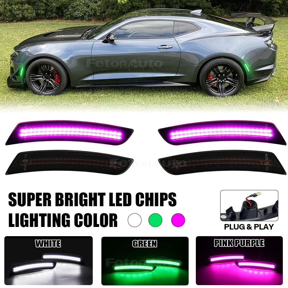 

Для Chevy Camaro 2016-2023, объектив Дымчатого цвета, передняя, желтая, задняя, красная, полная яркость, боковой маркер, фотоэлемент, комплект, подсветка колесной арки 12 В