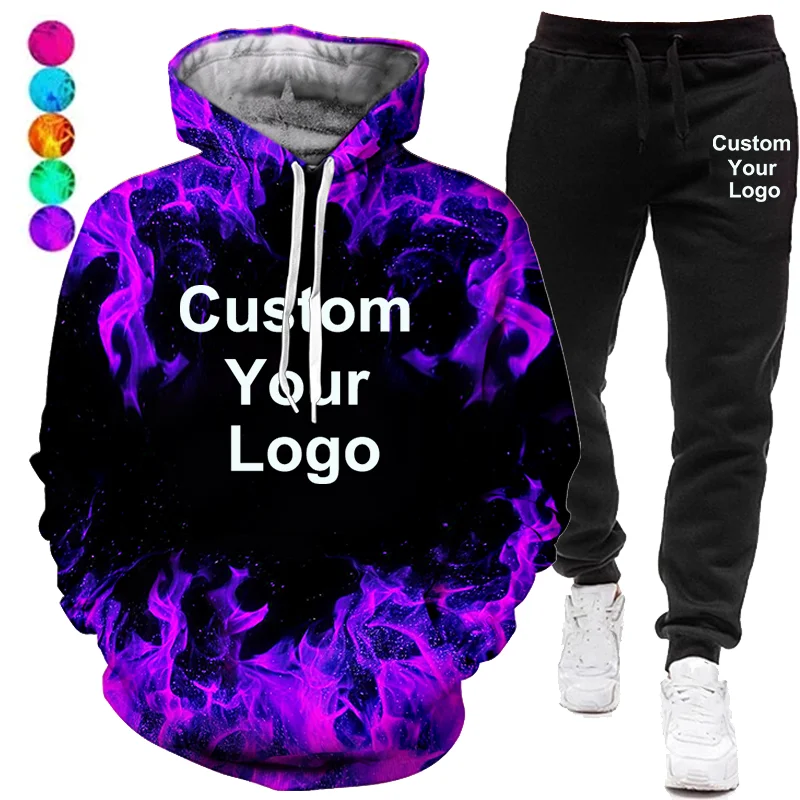 Men's and Women's Custom Your Logo 3D Tracksuits Hoodie Sweatshirts+Joggers Pants for Men Women