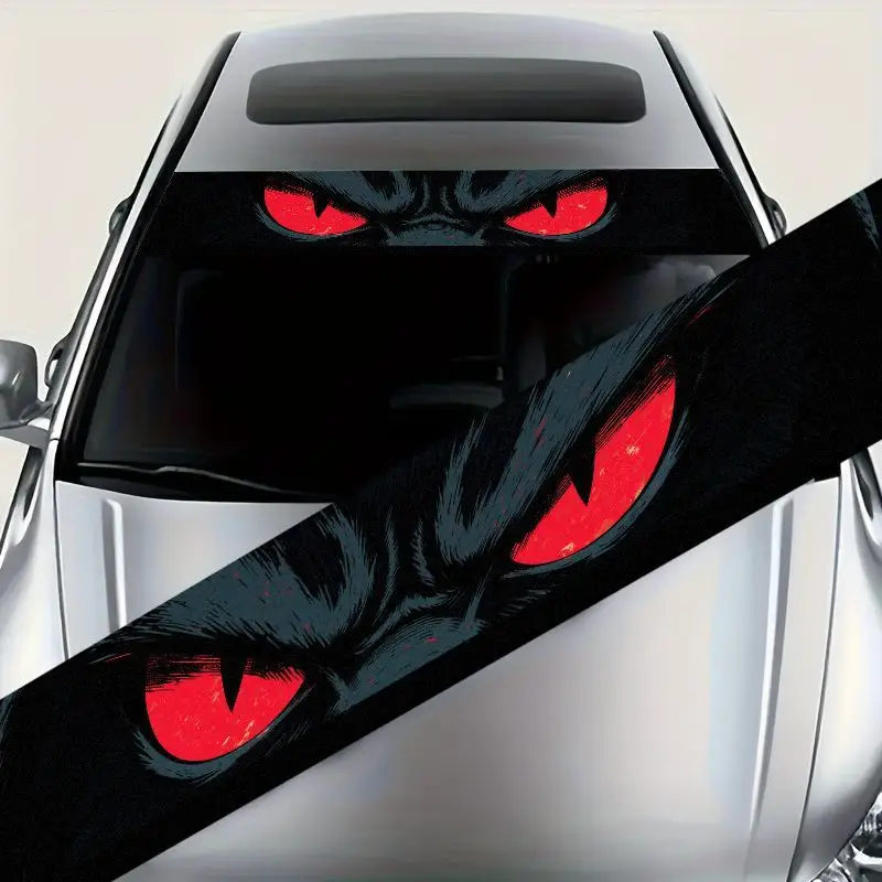 Car Windshield Sun Visor Banner Decal Evil Red Eyes Graphic Vinyl Sticker Self‑Adhesive Waterproof Auto Film Tuning Accessory