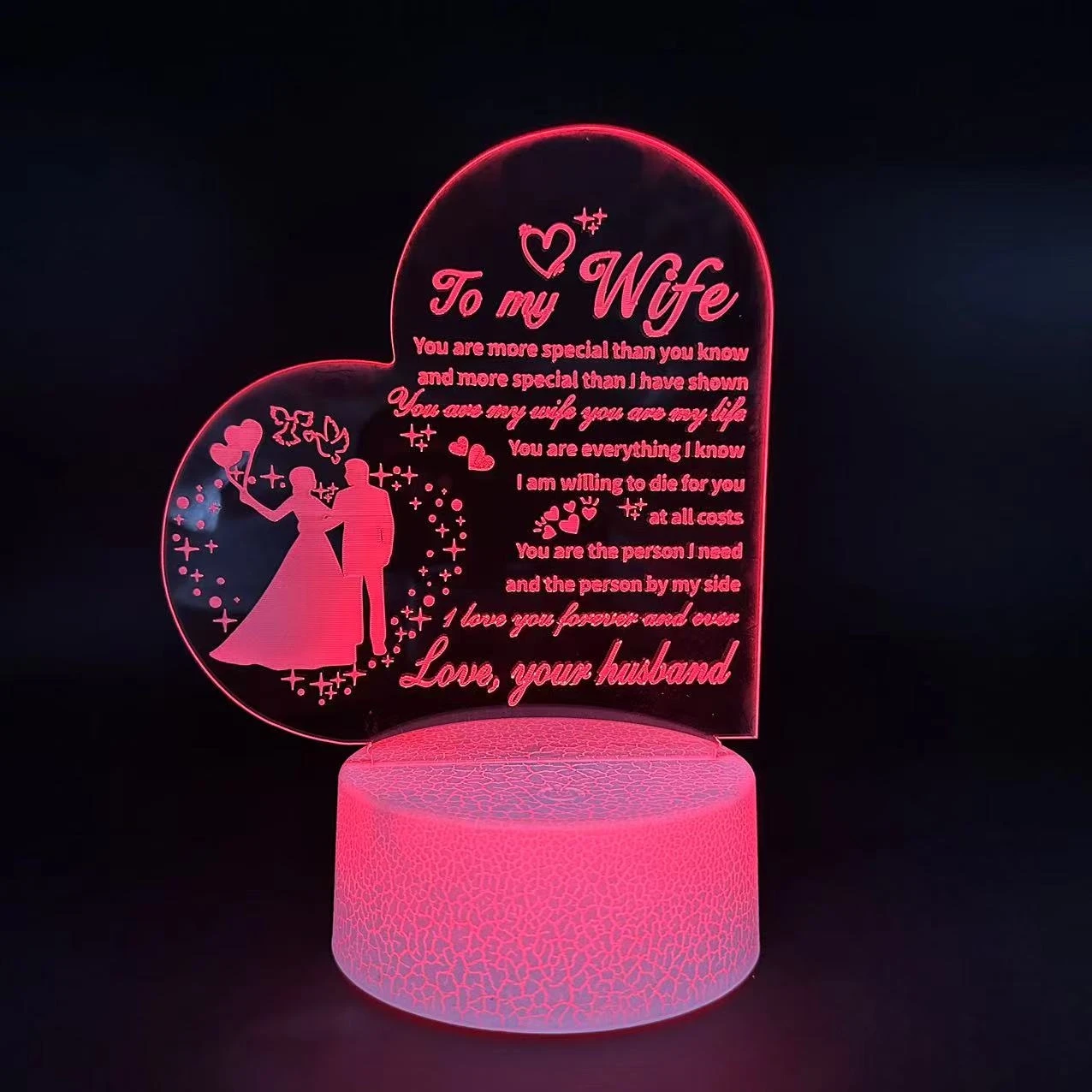 Cross-border creative acrylic 3D night light English Wish Happy Mother's Day gift LED table lamp