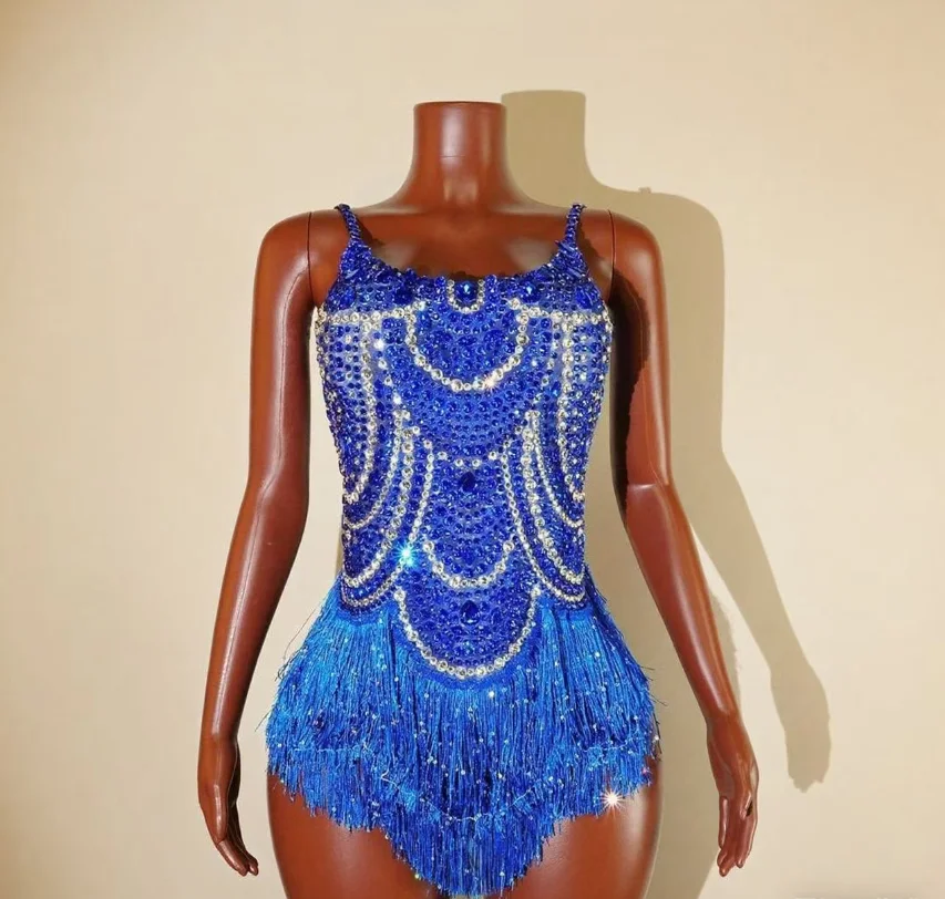 

Sparkly Pink Rhinestones Fringe Leotard Women Sexy Show Performance Tassel Bodysuit Nightclub Costume Singer dancer stage Wear