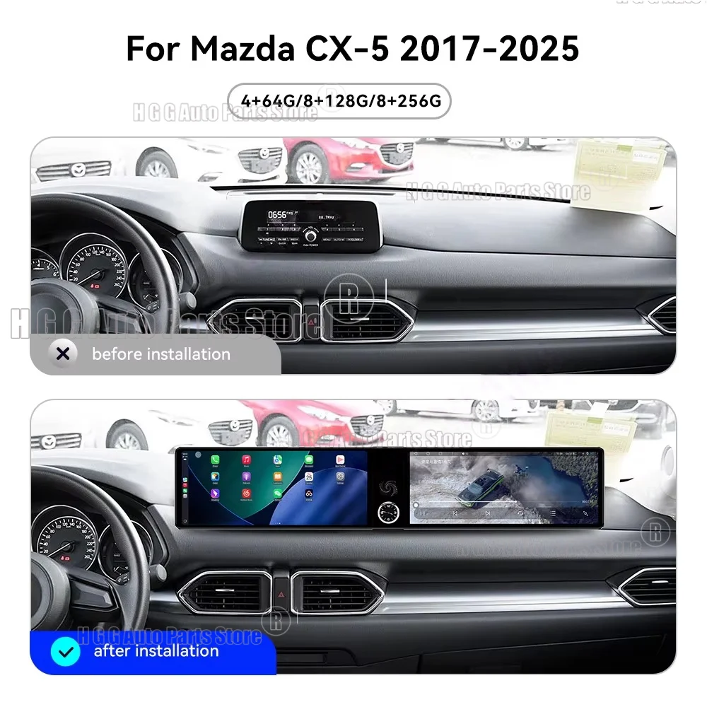 Android 14 For Mazda CX-5 2017-2025 Dual 12.3 Inch Car GPS Radio Navigation CarPlay HD Touch Screen Head Unit Multimedia Player