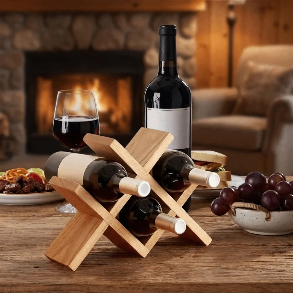 

Подставка для 4 бутылок из массива дерева в деревенском стиле, напольная полка для хранения вина, экономия места, декоративный органайзер для вина, для кухни