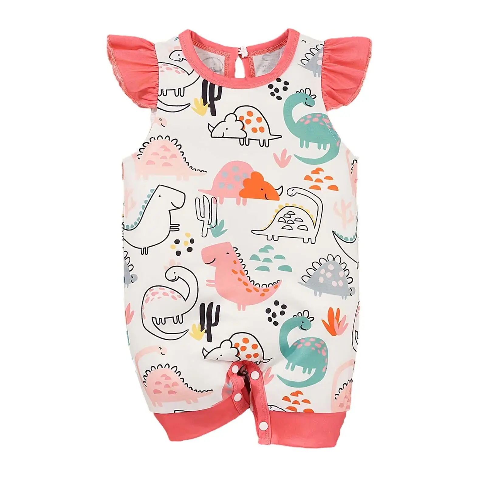 Newborn Cartoon Pyjama Playsuit Round Neck Baby Girl Fly Sleeve Romper for Daily Wear Casual Homewear Photo Thanksgiving Day
