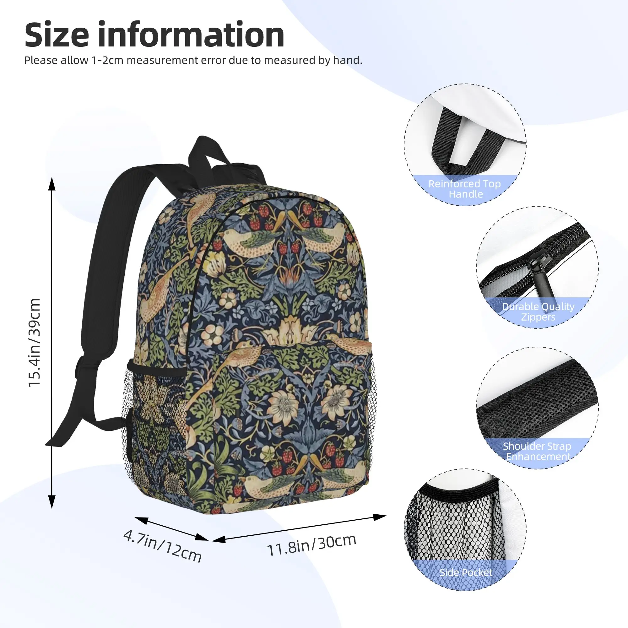 William Morris Strawberry Thief pattern Backpack Hot Sale Daypack Boys Girls BookBag Shoulder Bags for Men Women School Bag