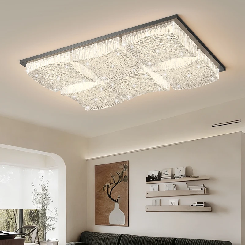 Living Room Crystal Ceiling Lights Creative Wooden Ripple-patterned Eye-friendly Bedroom Light Modern Home LED Lighting Fixtures
