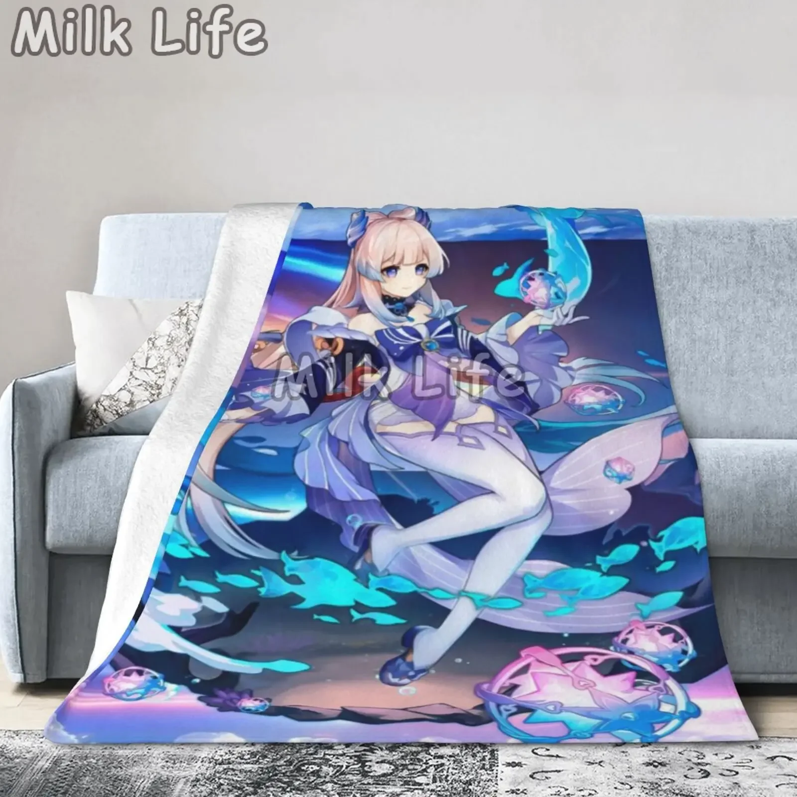 Cartoon Genshin Impact Kokomi Blanket Flannel Autumn Anime Breathable Super Warm Throw Blankets for Bedding Travel Bedding