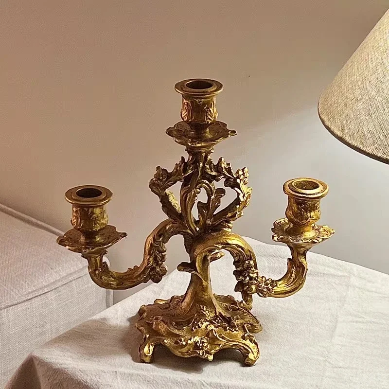 French Retro Baroque European Candle Holder Candlelight Dining Table Decoration Romantic Dinner Wedding Golden Vibes Elegant