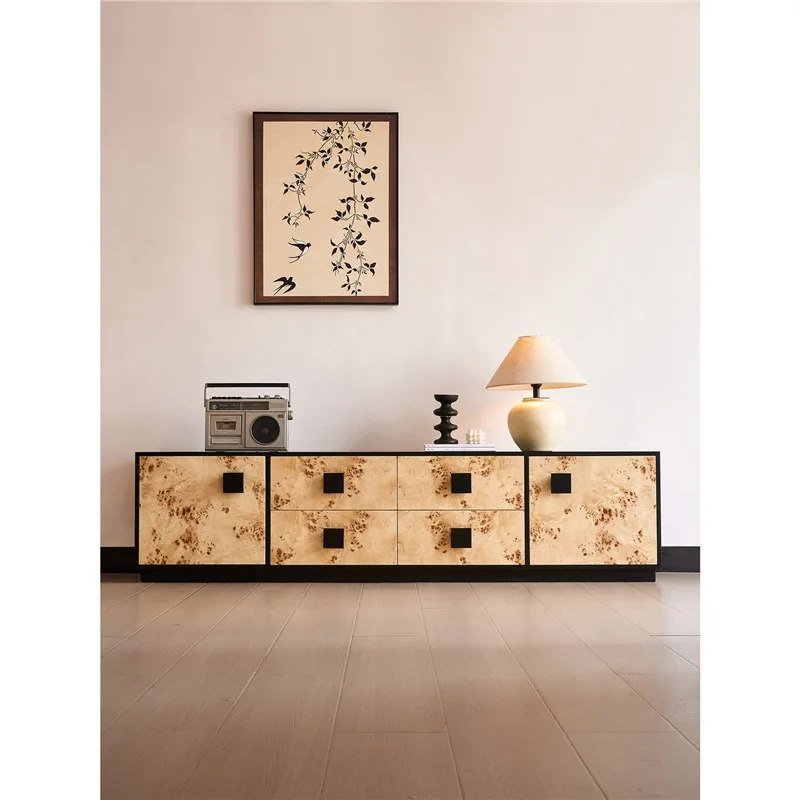 Medieval retro creative tree shadow TV cabinet storage integrated cabinet floor-to-wall TV cabinet