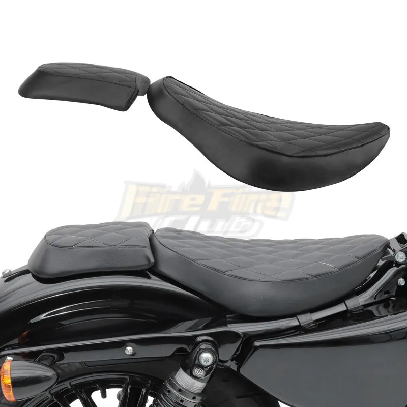 

Leather Moto Solo Rider Driver Cushion Seat Two-Up Seat Rear Passenger Pillion Pad For Harley Sportster XL 48 883 1200 2004-2018