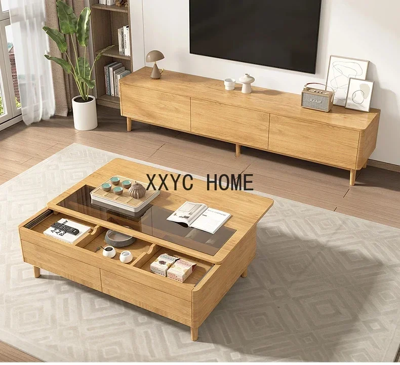 Gambe quadrate in legno massello Soggiorno Casa Piccolo appartamento Tavolo da tè Tavolo da tè Kung Fu in vetro