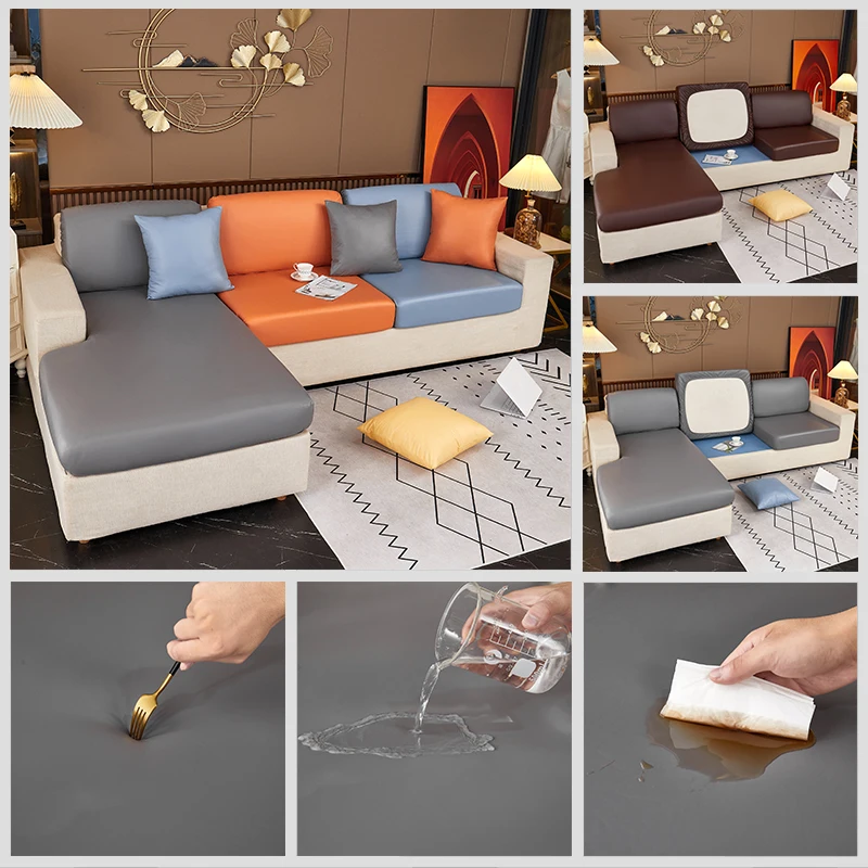 

PU Leather Waterproof Sofa Cushion Cover Anti-Scratch Thickening Living Room L-Shaped Couch Seat Slipcover 1/2/3/4 Seats Sofa