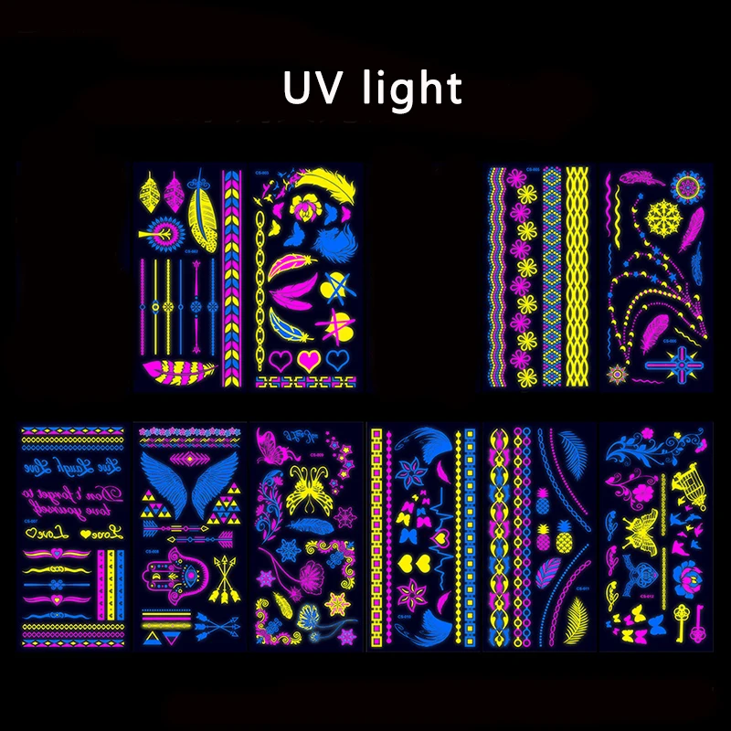 Waterproof UV Light Temporary Stickers Luminous Glow in Dark Festival Party Night Bar  Face Body Tattoo StickerDecoration