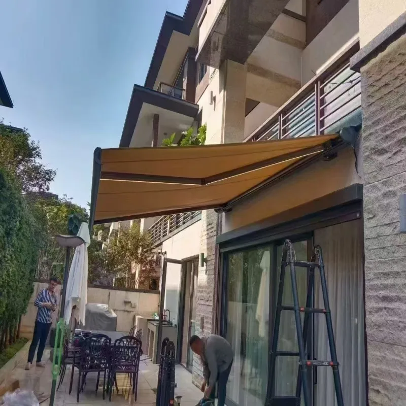 

Customized Modern Design Retractable Outdoor Folding Full Cassette Awning Aluminum Alloy Frame With Steel Support For Patio