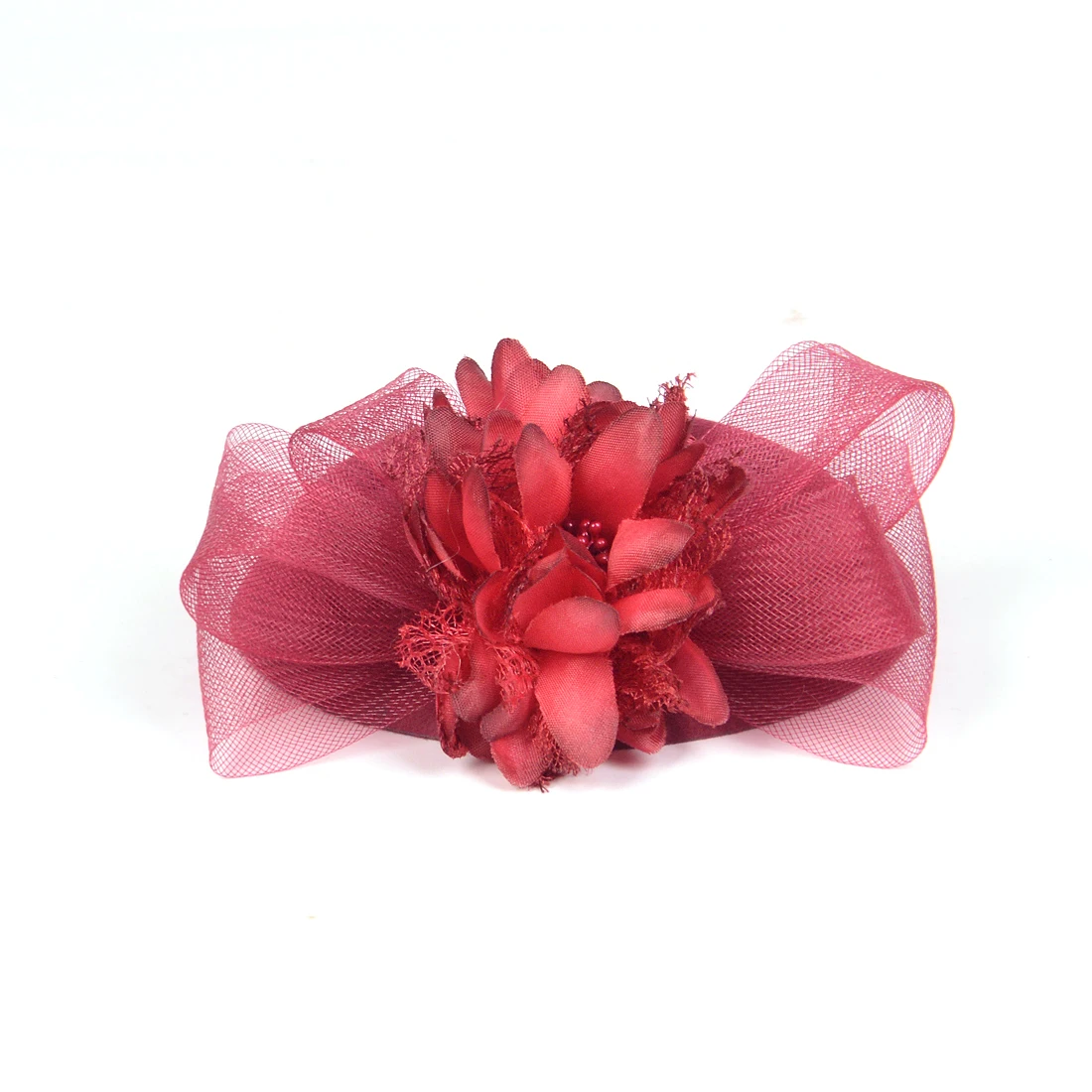 النبيذ الأحمر أغطية الرأس سباقات الزفاف سيناماي زهرة القوس الفاسناتور الكنيسة ديربي قبعة للنساء مشبك شعر اكسسوارات الحفلات