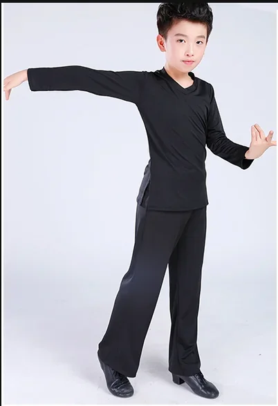 Vêtements de danse latine pour garçons, vêtements d'exercice de danse latine, à volants, scène de salle de bal, vêtements d'entraînement de danse latine modernes pour garçons, ensembles chemise + pantalon