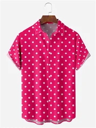 Summer men's shirt 3D printed polka dot solid color short sleeved single breasted shirt Hawaii vacation casual men's lapel top