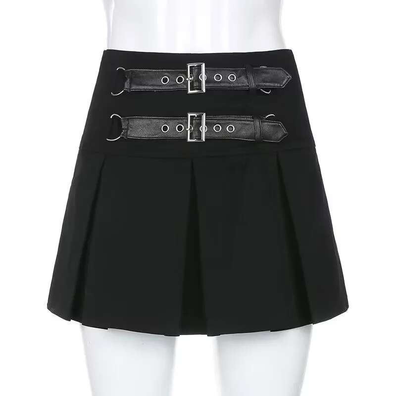 Gothic Vintageสีดํากระโปรงมินิกระโปรงผู้หญิงLolita ChicจีบFaldasเซ็กซี่Mujer Punk StreetwearวิทยาลัยHotsweetสาวY2kกระโปรง