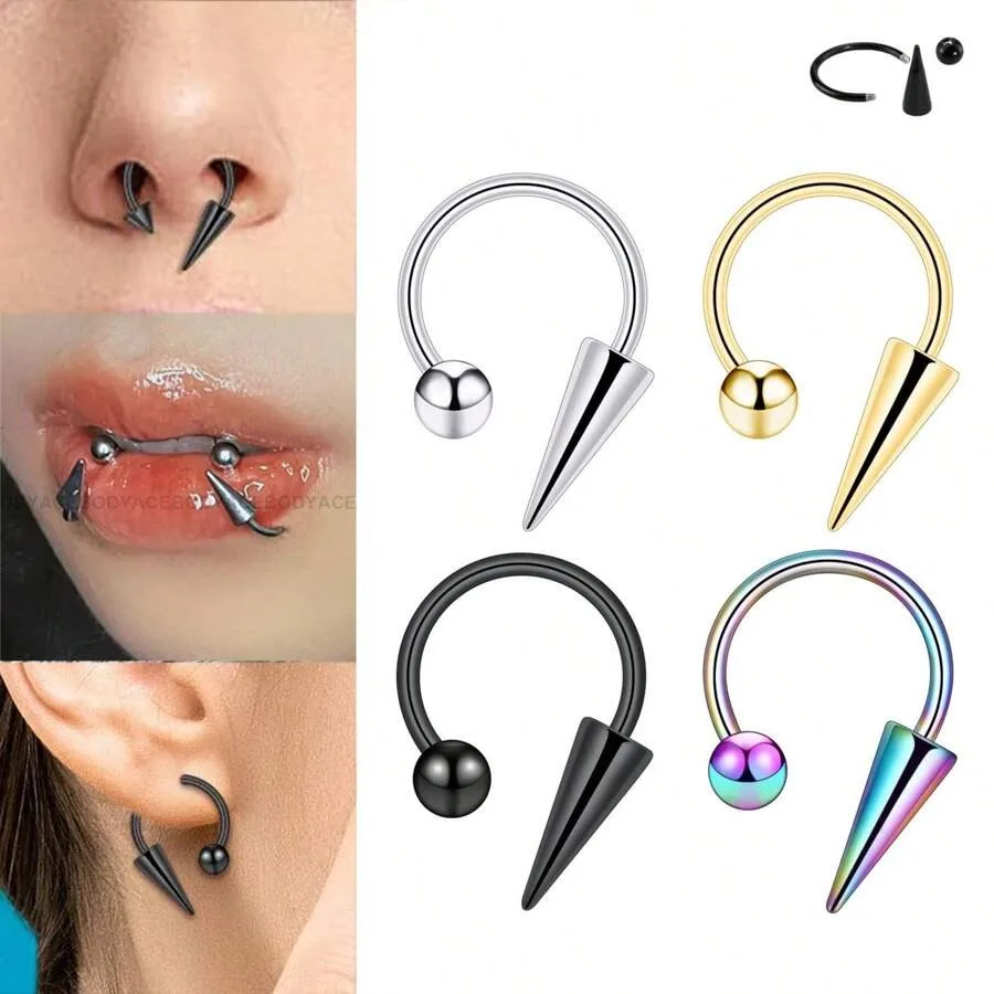 1/3 Uds 16G tabique herradura anillos de nariz anillo de labio hipoalergénico de acero inoxidable ﻿ Pendientes de aro con forma de cartílago del trago de Spike Daith Helix