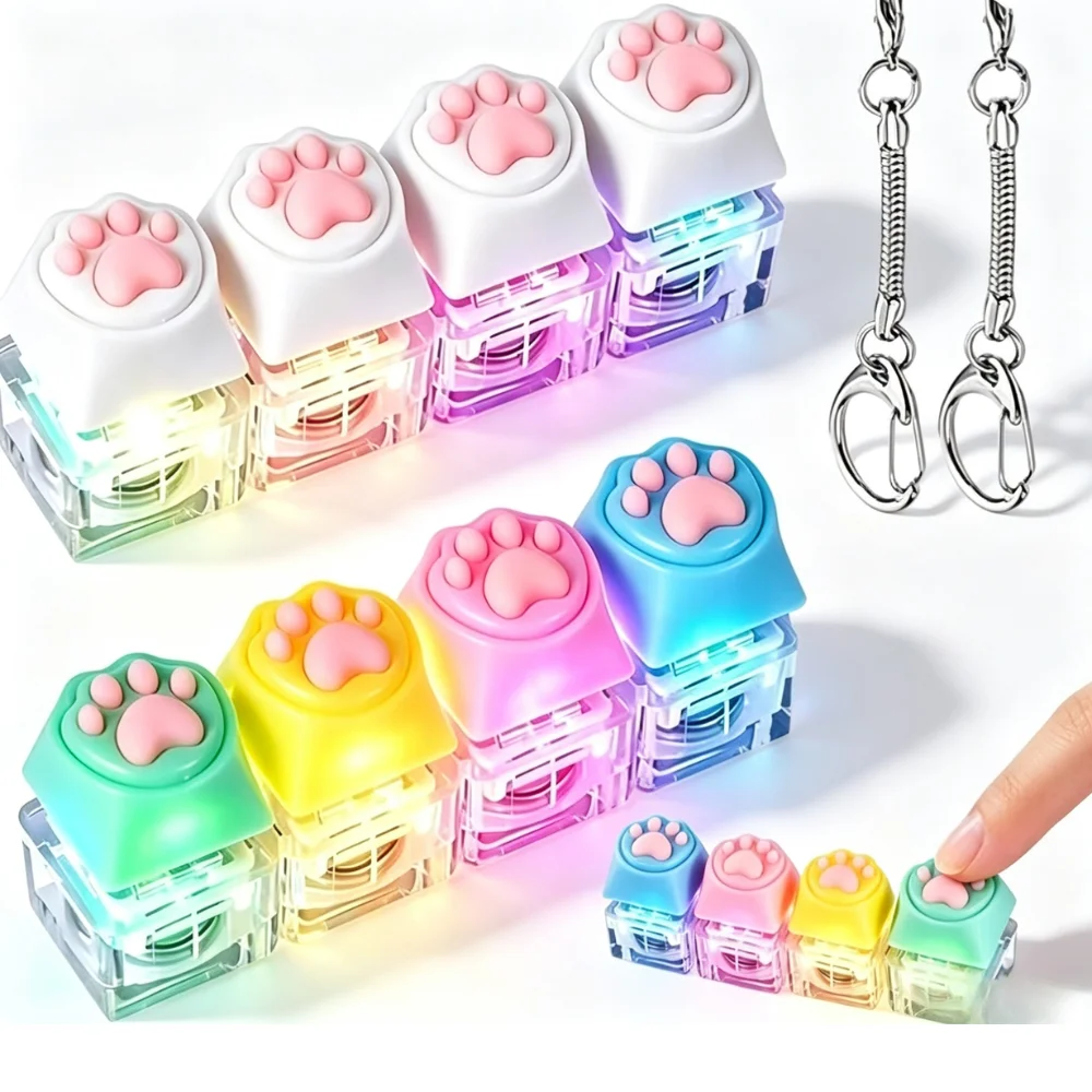 HOT New Cat LED Keyboard Keychain Fidget Toy - Clickable Buttons Stress Relief, Portable Desk key Accessory Pendant Decor Gift