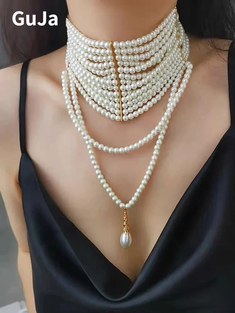 Modern Jewelry European and American Design Multi Layer Simulated Pearl Tassel Pendant Necklace For Women 2025 New Hot Sale