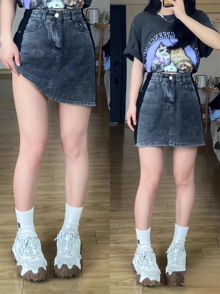 

Джинсовая юбка с высокой талией, женские облегающие юбки трапециевидной формы, винтажный дизайн, большие размеры, осеннее боди Faion Pear aped