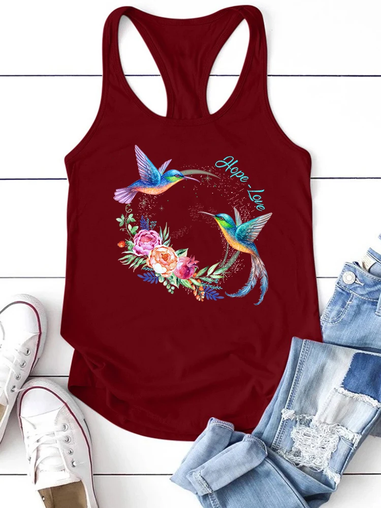 Seyoushy Bird of Peace nadzieja z miłosnym nadrukiem Tank Top kobiety bez rękawów moda damska letnia koszulka koszula Harajuku luźne koszulki Femme