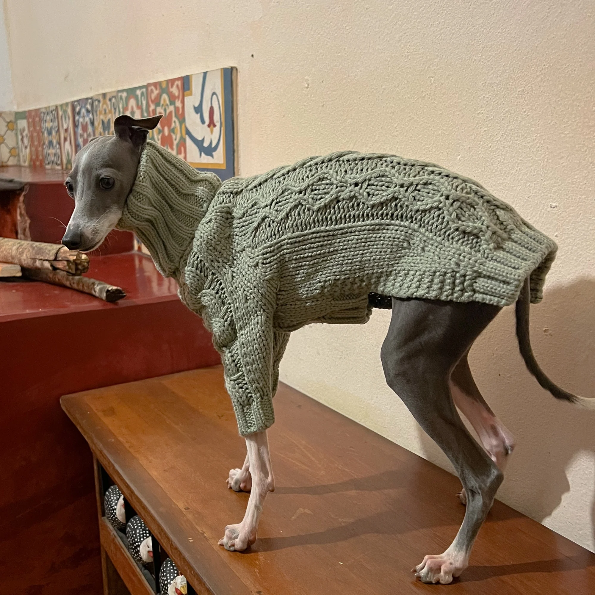 

Свитер ручной вязки с высоким воротом для итальянского борзой, зимнее мягкое серое пальто для Bedlington, теплая осенняя одежда для дома для собак