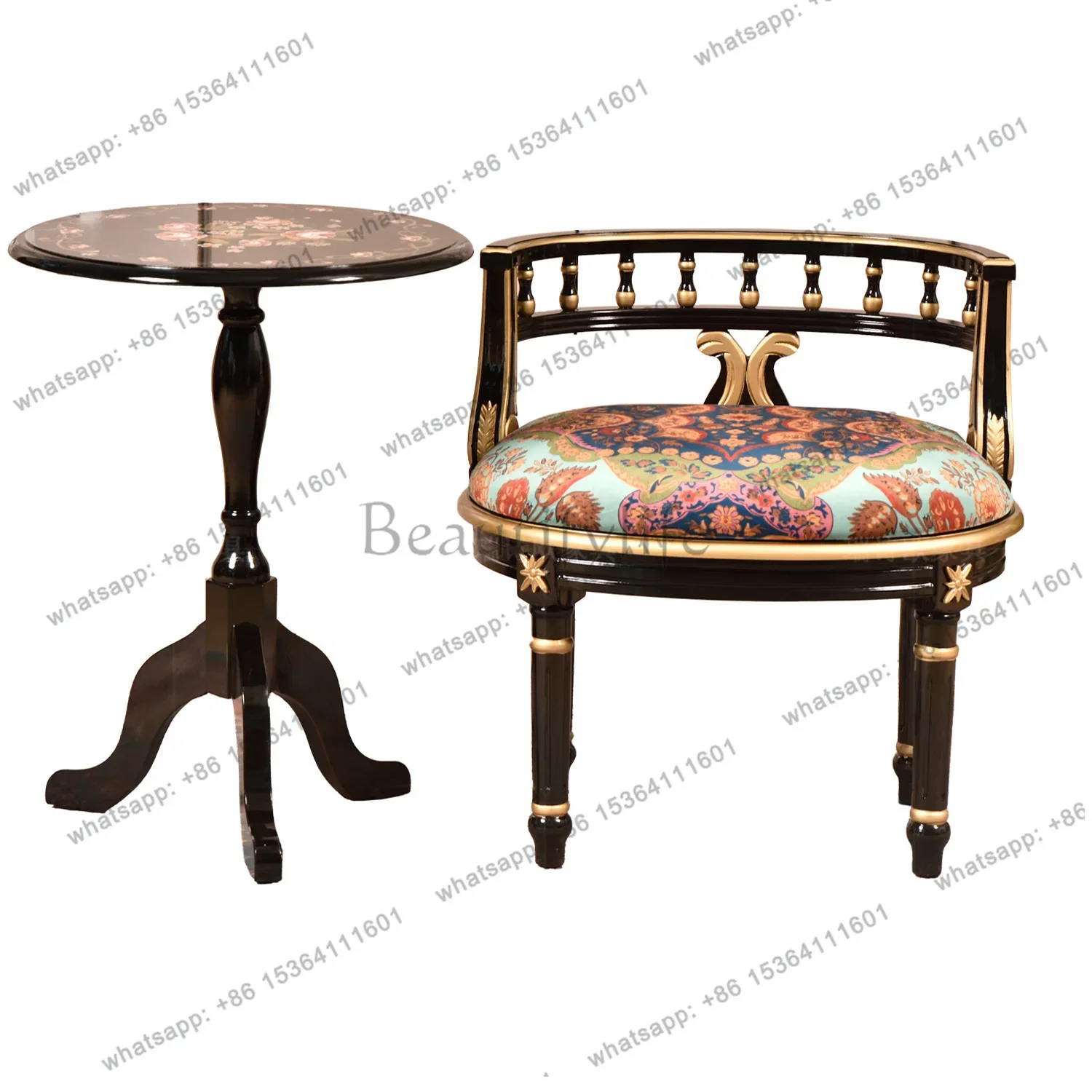 

ljySingle sofa chair French antique style living room balcony solid wood retro sofa single chair