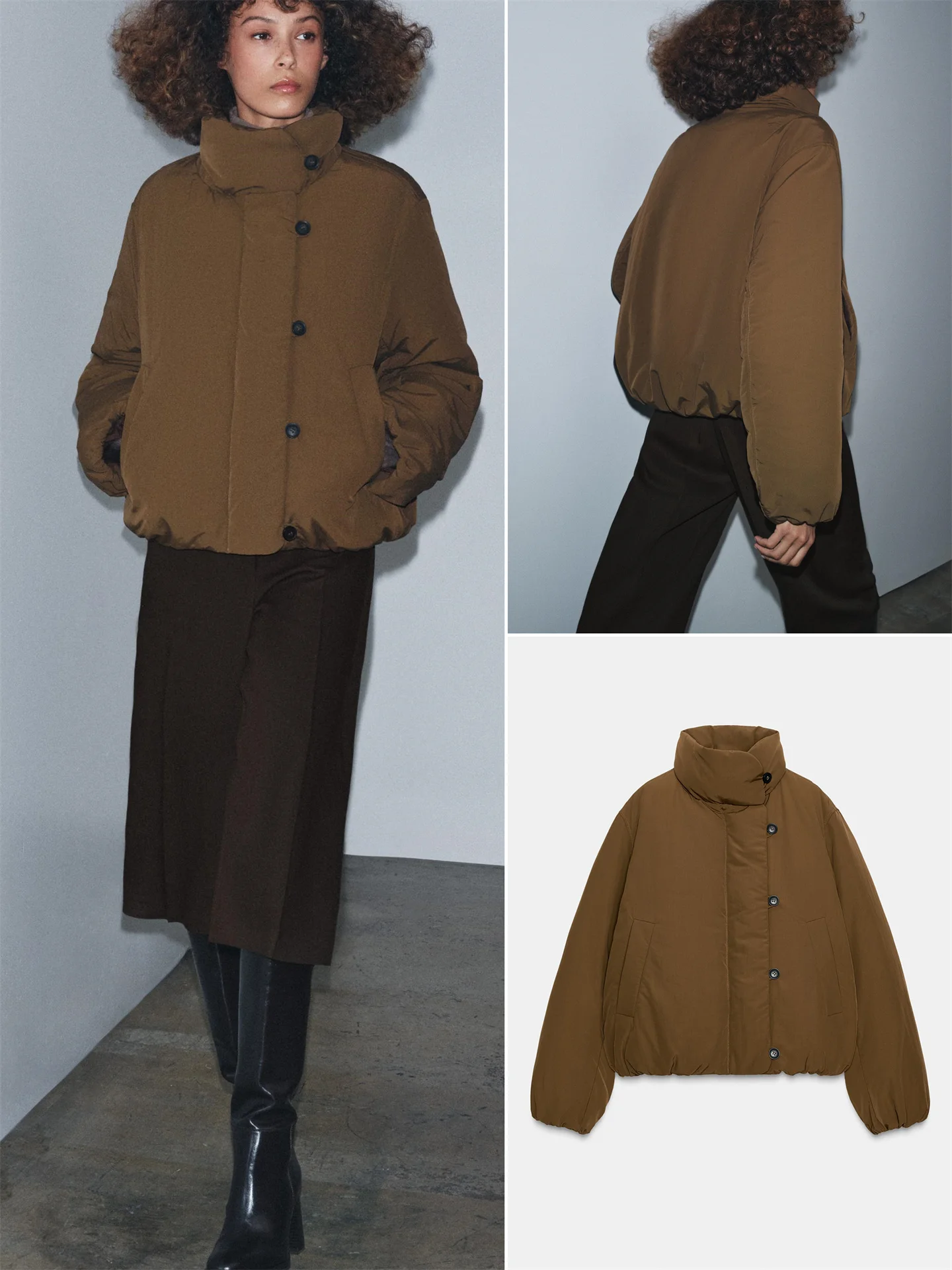 

Winter New Arrival Casual Faion High Collar Long Sve Cotton Jaet Women's Outerwear Button Closure Simple Sle Commute