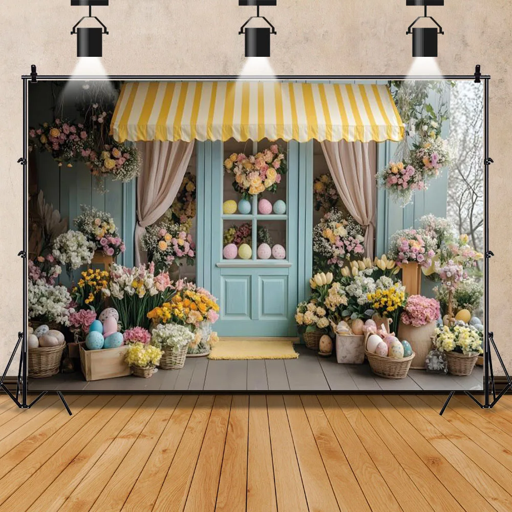 부활절 꽃 가게 배경 용수철 부활절 날 꽃 다채로운 계란, 어린이 생일 파티 사진 배경 사진 부스 소품